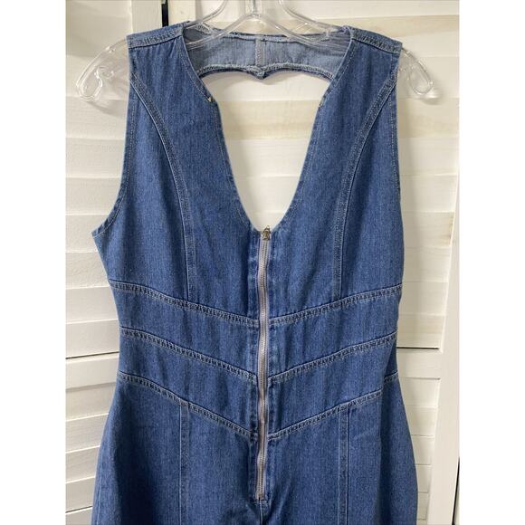 Y2K Blue Denim Jeans One Piece Jumper Pants Suit Women’s S Small 100% Cotton - Picture 2 of 8